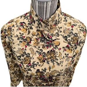 Ruff Hewn Floral Berry Print Button Front Shirt 100% Cotton Macau Women L